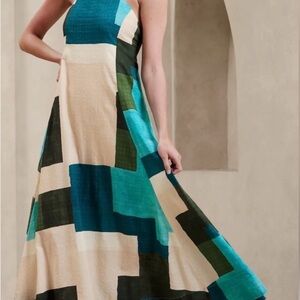 Banana Republic Teal, Turquoise, Green and Cream Maxi Dress